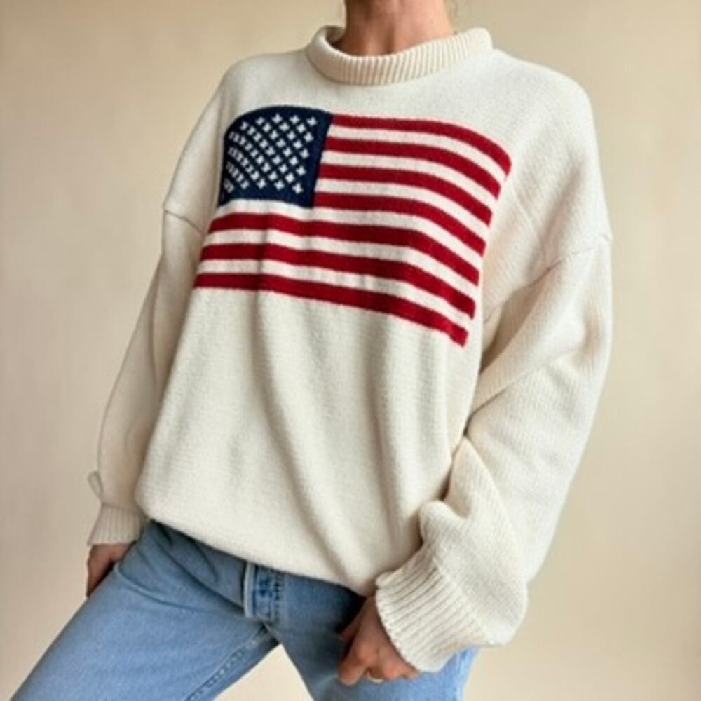 American Creations Flag Sweater - White, 100% Cotton, Made in USA, Size Medium - Picture 2 of 8